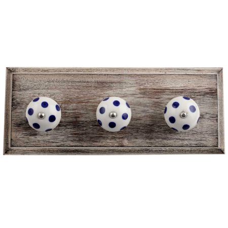 White Navy Blue Dot Wooden Hooks